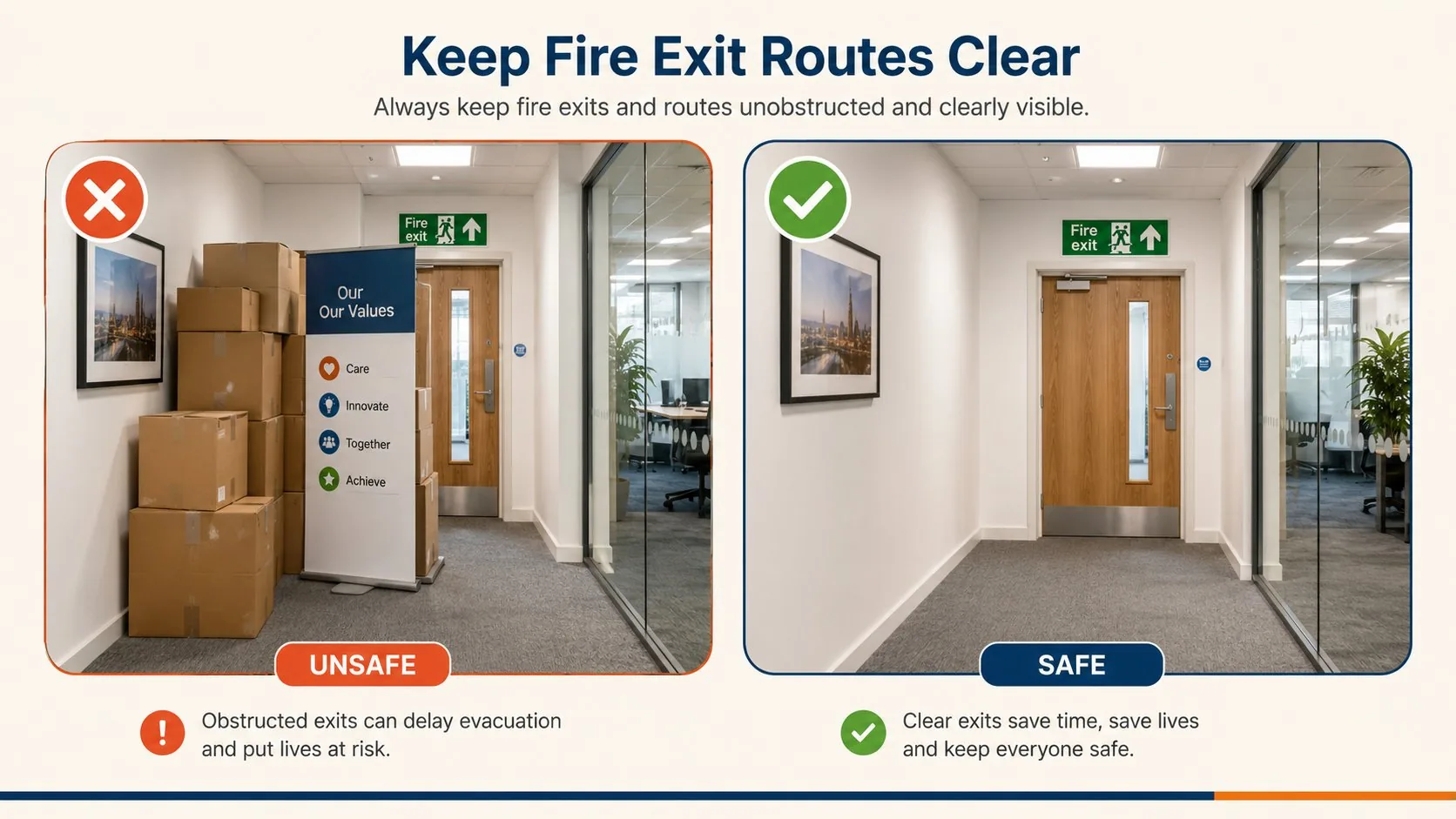 Keep fire exit routes clear